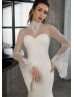 High Neck Ivory Lace Dotted Tulle Wedding Dress